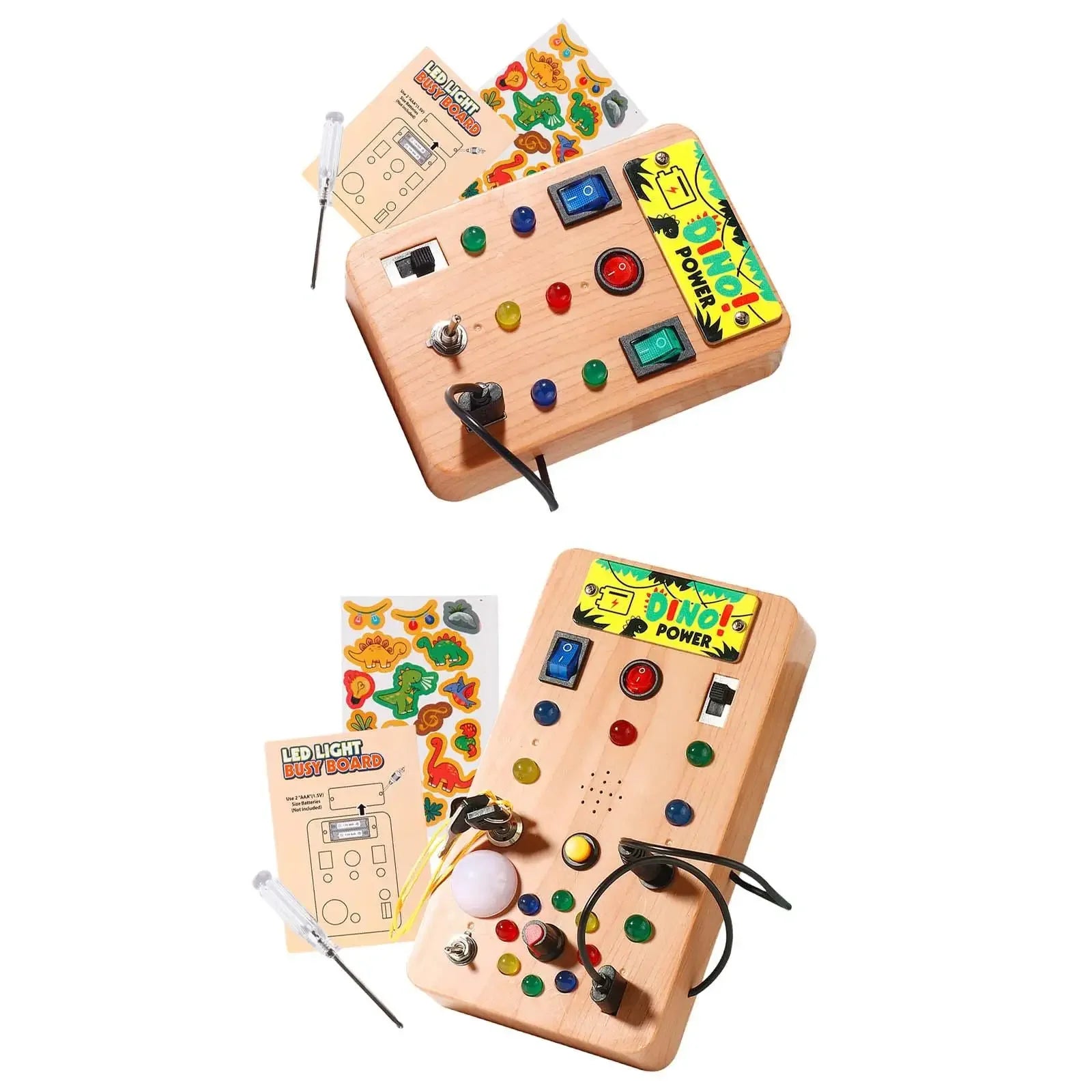 Planche d'activités Montessori en bois - Jeu sensoriel éducatif avec interrupteurs, lumières LED et accessoires
