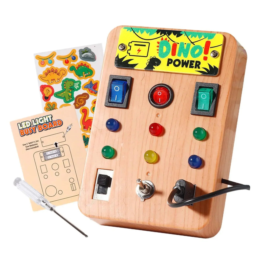 Planche d'activités Montessori en bois - Jeu sensoriel éducatif avec interrupteurs, lumières LED et accessoires