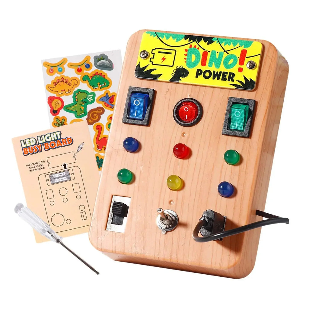 Planche d'activités Montessori en bois - Jeu sensoriel éducatif avec interrupteurs, lumières LED et accessoires
