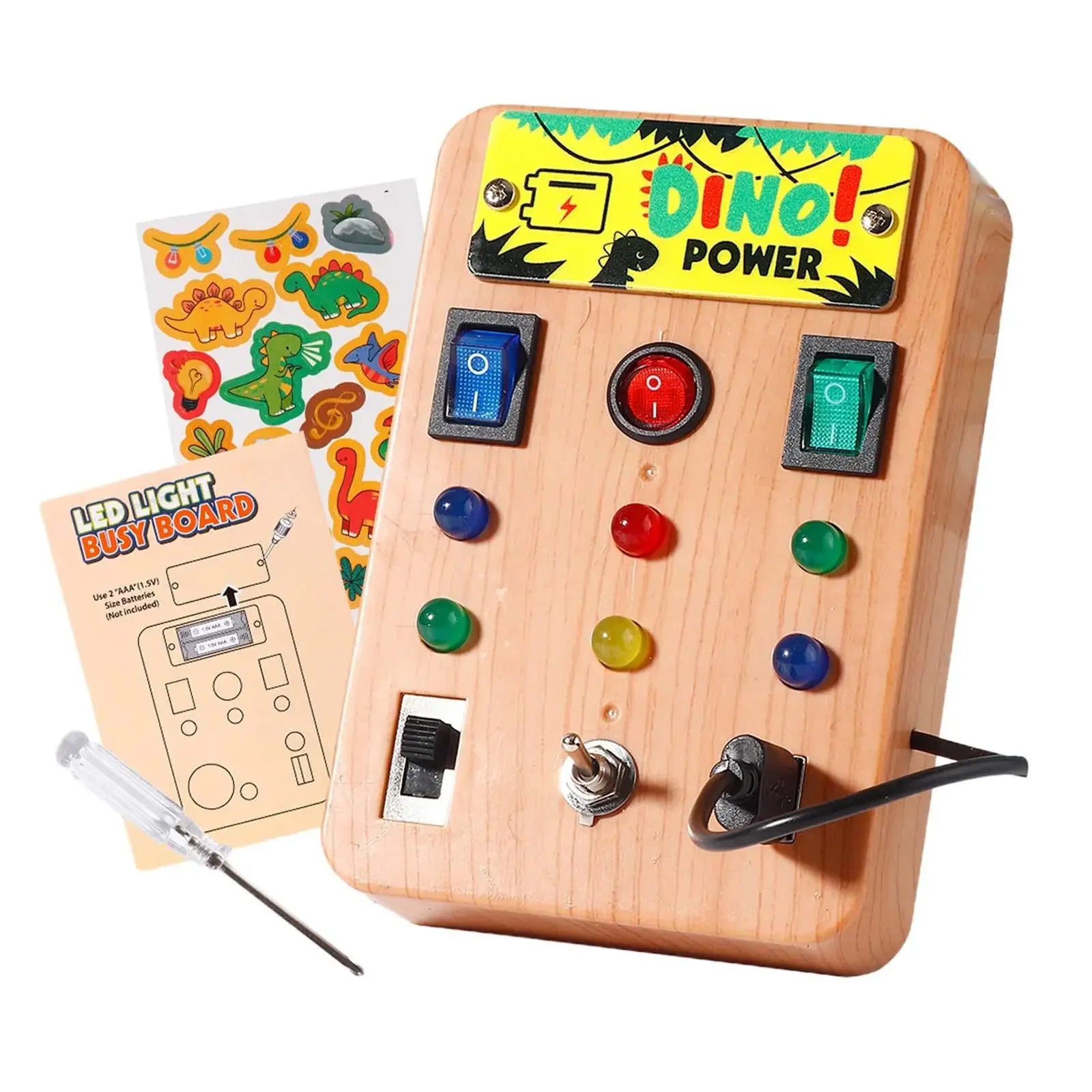 Planche d'activités Montessori en bois - Jeu sensoriel éducatif avec interrupteurs, lumières LED et accessoires